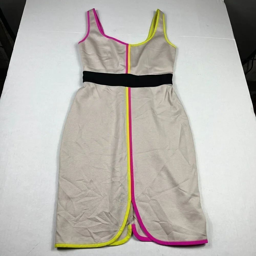Trina Turk Womens Sheath Pencil Dress Color-block Sleeveless Zip Fitted Size 4
